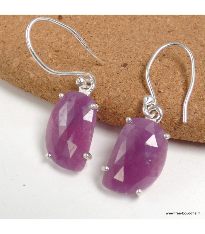 Boucles Saphir rose facetté pierre naturelle argent 925