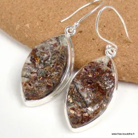 Boucles d'oreilles Astrophyllite brute forme marquise - Boucles d'oreilles en pierres naturelles