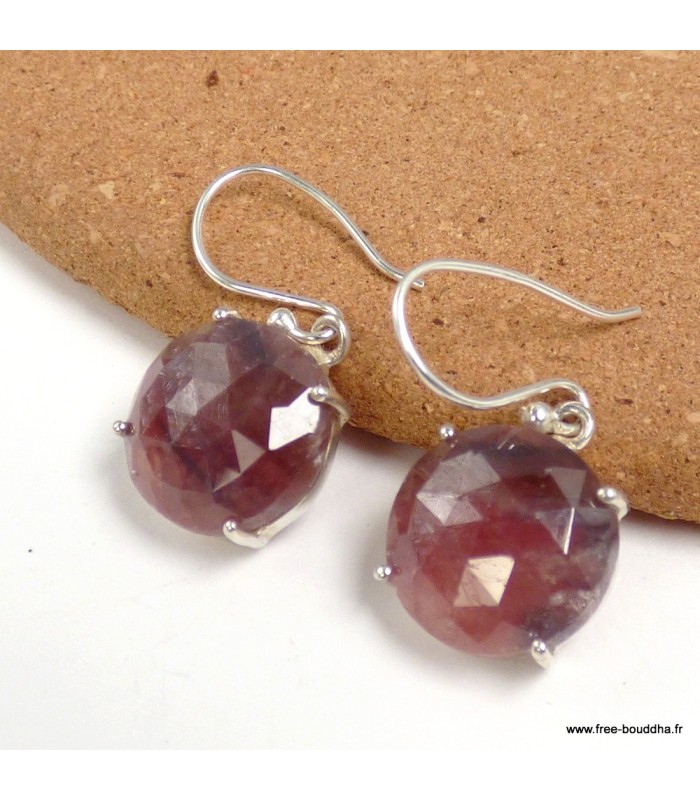 Boucles d’oreilles Saphir africain non teinté rondes argent 925