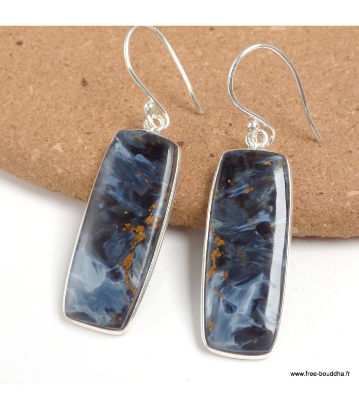 Pietersite bleue AAA boucles pendantes argent 925