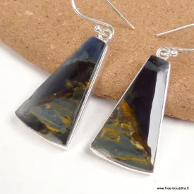 Boucles d'oreilles Pietersite bleue triangulaires - Boucles d'oreilles en pierres naturelles