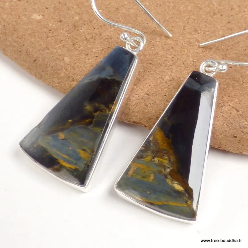 Boucles d'oreilles Pietersite bleue triangulaires - Boucles d'oreilles en pierres naturelles