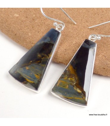 Pietersite bleue naturelle triangle boucles argent 925