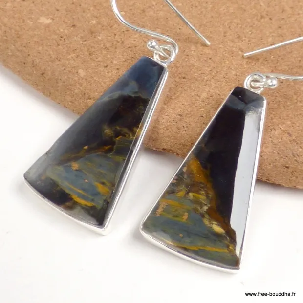 Boucles d'oreilles Pietersite bleue triangulaires - Boucles d'oreilles en pierres naturelles