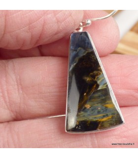 Pietersite bleue naturelle triangle boucles argent 925