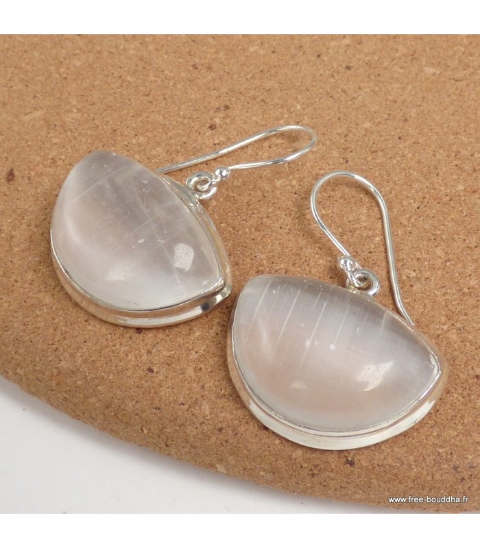 Boucles d’oreilles Sélénite semi‑rondes authentiques 925