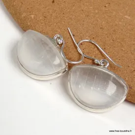 Boucle d'oreilles semi-rondes en Sélénite - Boucles d'oreilles en pierres naturelles