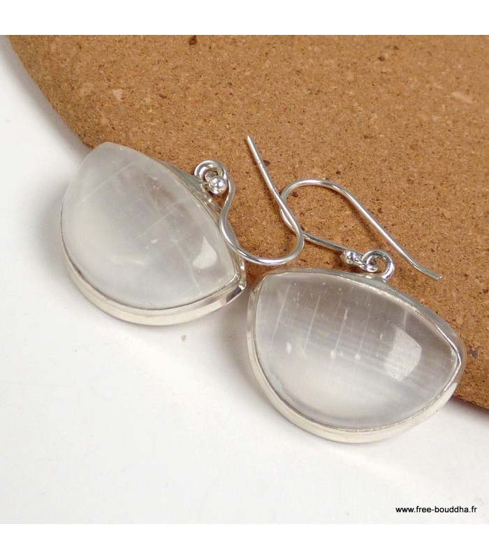 Boucles d’oreilles Sélénite semi‑rondes authentiques 925
