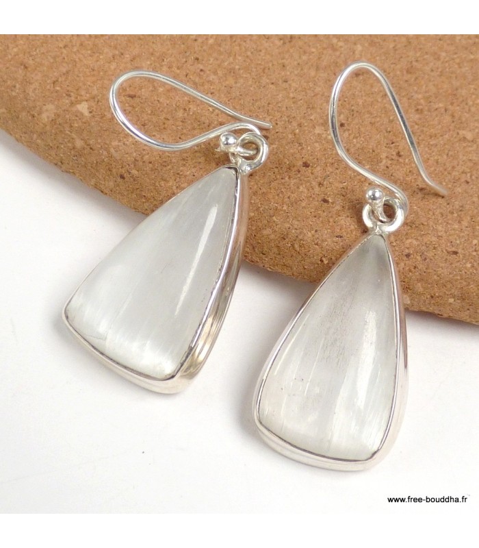Boucles d’oreilles Sélénite forme libre en argent 925