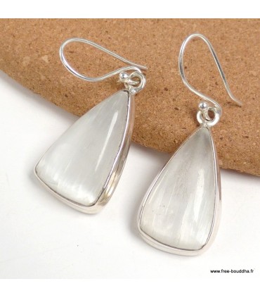 Boucles d’oreilles Sélénite forme libre en argent 925