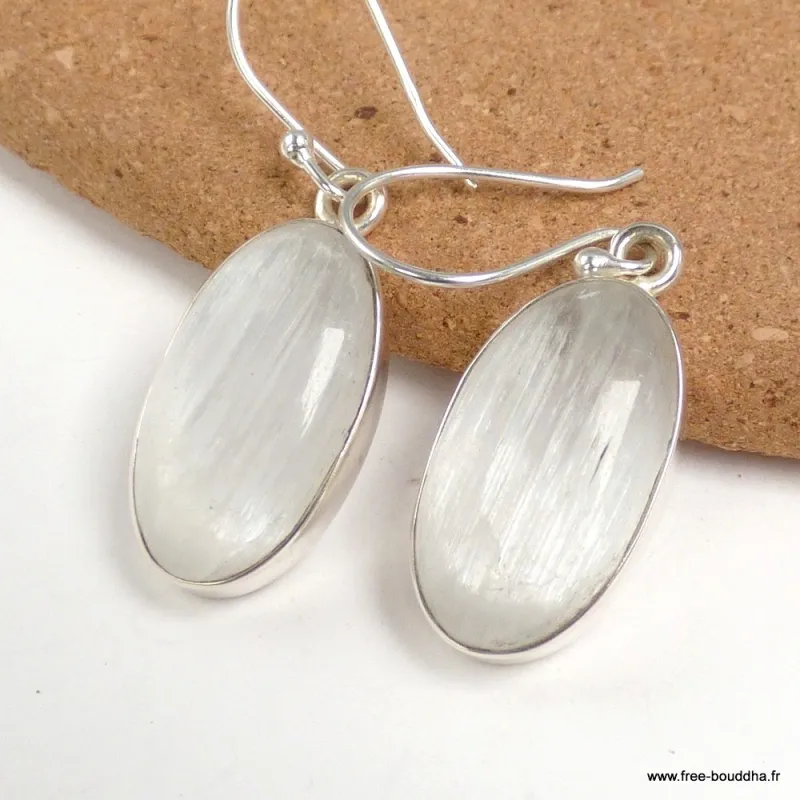 Boucle d'oreilles Selenite ovales allongées - Boucles d'oreilles en pierres naturelles