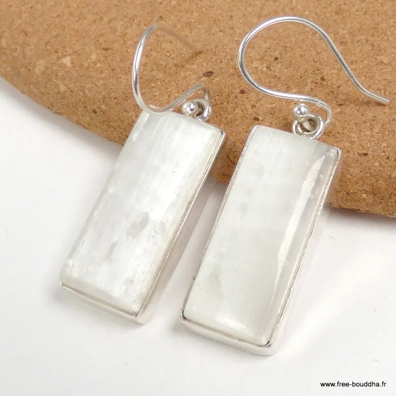 Boucle d'oreilles rectangulaires en Sélénite - Boucles d'oreilles en pierres naturelles