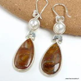 Boucles d'oreilles pendantes Pietersite perle - Bijoux en Pietersite
