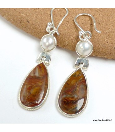 Boucles Pietersite fauve d’Afrique du Sud – Argent 925