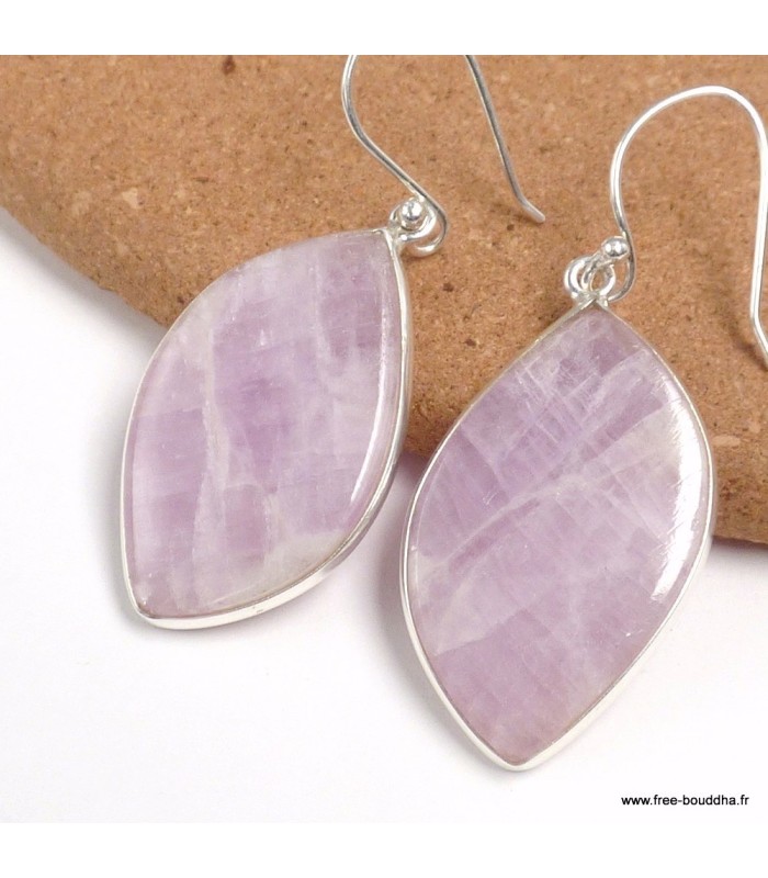 Boucles d’oreilles Kunzite naturelle AAA argent 925 forme libre