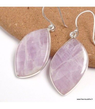 Boucles d’oreilles Kunzite naturelle AAA argent 925 forme libre