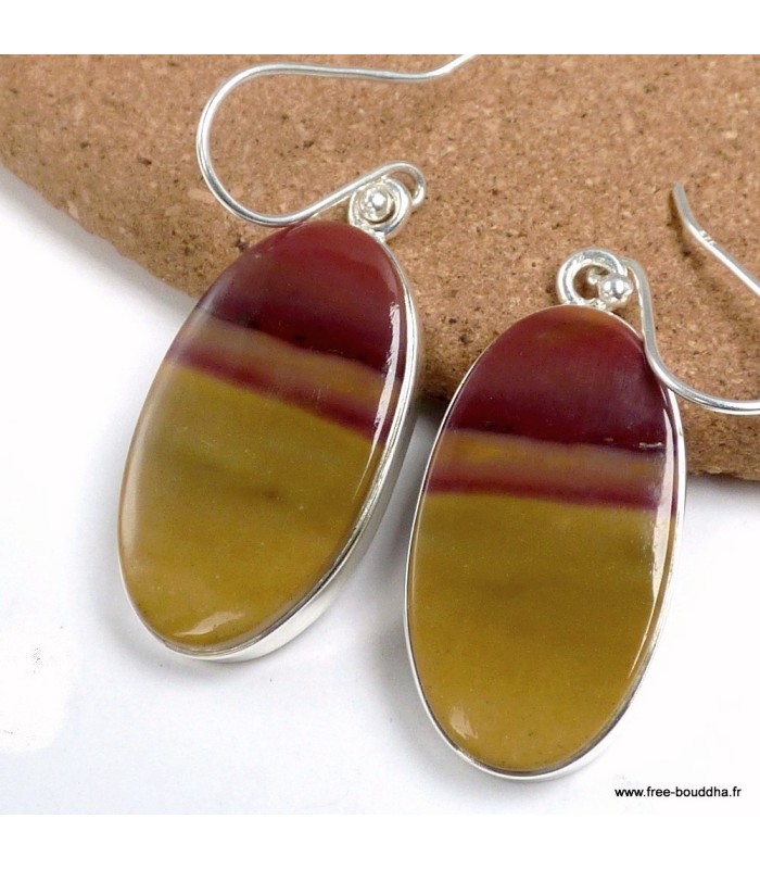 Boucles d’oreilles Jaspe Mokaïte naturel argent 925 ovales
