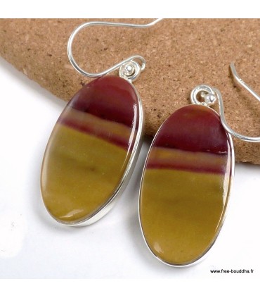 Boucles d’oreilles Jaspe Mokaïte naturel argent 925 ovales