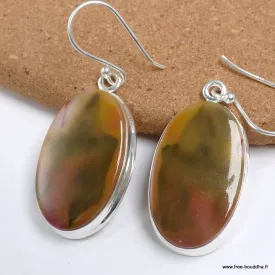 Boucles d'oreilles ovales en Jaspe Mokaïte - Bijoux en Jaspe