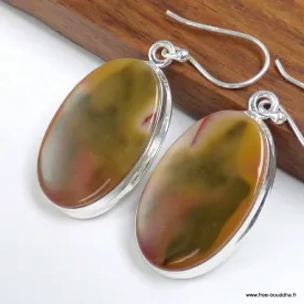 Boucles d'oreilles ovales en Jaspe Mokaïte - Bijoux en Jaspe