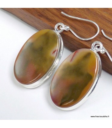 Boucles d’oreilles Jaspe Mokaïte Australie argent 925 ovales