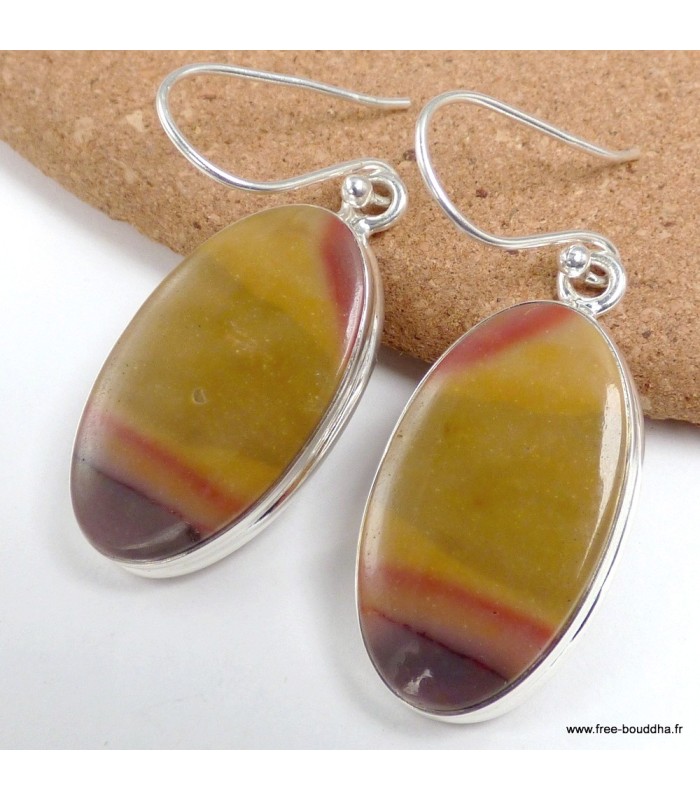 Boucles d’oreilles Jaspe Mokaïte ovales argent 925