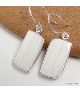 Boucles d'oreilles Scolecite blanche véritable asymétriques argent 925