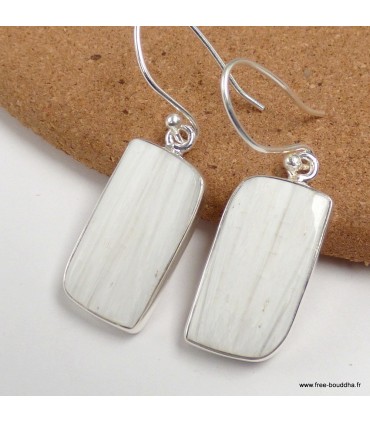 Boucles d'oreilles Scolecite blanche véritable asymétriques argent 925