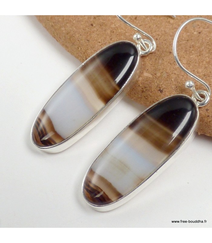 Boucles Agate noire cabochon – Argent 925 certifié