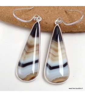 Boucles d'oreilles Agate noire à bandes - argent 925