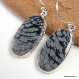 Boucles d'oreilles Obsidienne floconneuse ovales - Bijoux en Obsidienne Flocon de neige