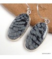 Boucles d’oreilles Obsidienne floconneuse ovales en argent 925