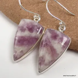 Boucles d'oreilles Tourmaline rose sur quartz triangulaires - Bijoux en Tourmaline Rose