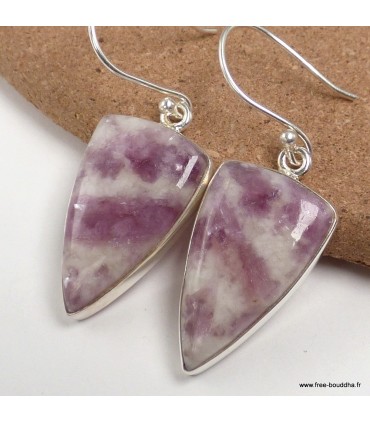 Boucles d’oreilles Tourmaline rose sur Quartz authentique argent 925