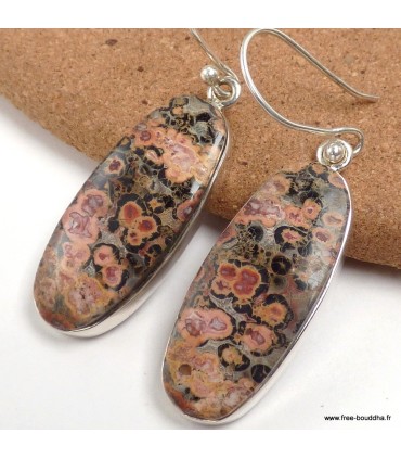 Boucles Jaspe Léopard authentique ovales argent 925