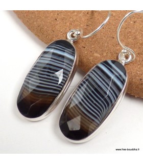 Boucles Agate noire facettée – Argent 925 certifié