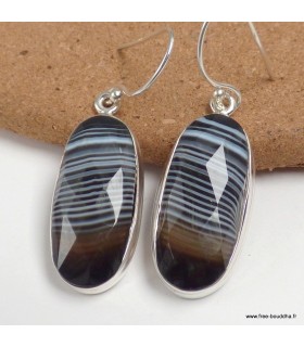 Boucles Agate noire facettée – Argent 925 certifié