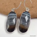 Boucles d'oreilles Agate noire à bandes facettées ovales - Bijoux en Agate