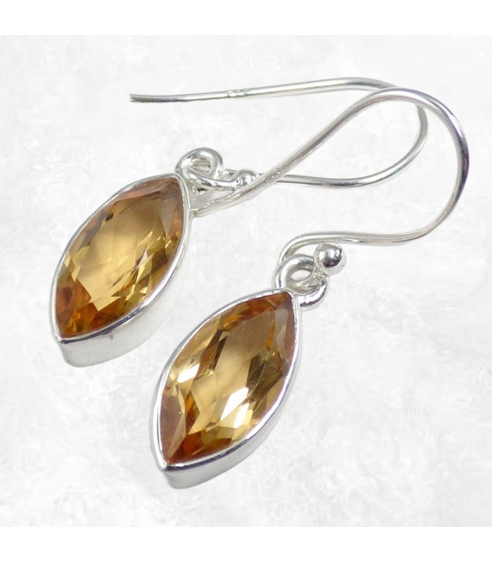 Boucles pendantes Citrine marquise facettée du Brésil argent 925