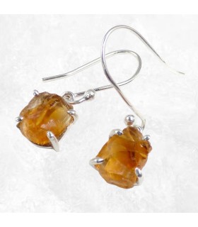 Boucles Citrine authentique brute pendantes argent 925