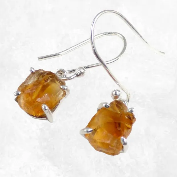 Boucles d'oreilles en Authentique Citrine naturelle brute - Boucles d'oreilles en pierres naturelles