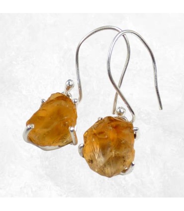 Boucles d’oreilles Citrine authentique brute argent 925