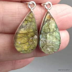 Boucles d'oreilles Labradorite brutes forme goutte - Bijoux en Labradorite