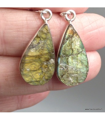 Boucles Labradorite brute argent 925, pierres naturelles certifiées