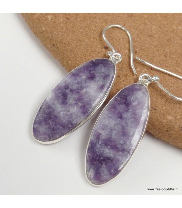 Boucles d’oreilles Lepidolite authentique ovales argent 925