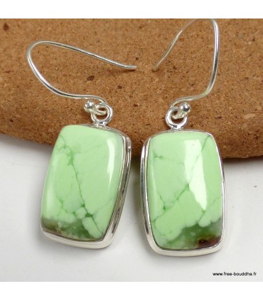 Boucles d’oreilles Chrysoprase citron rectangulaires argent 925