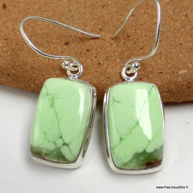 Boucles d'oreilles Chrysoprase citron rectangulaires - Bijoux en Chrysoprase