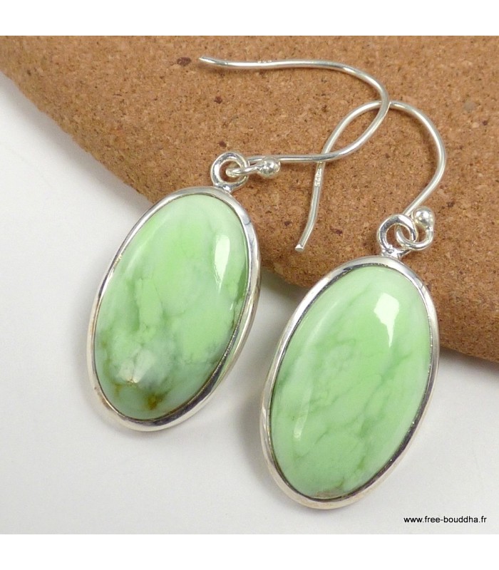 Boucles d’oreilles Chrysoprase citron ovales argent 925