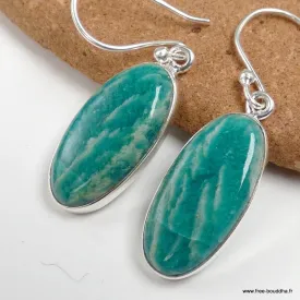 Boucles d'oreilles ovales Amazonite brésilienne - Bijoux en Amazonite