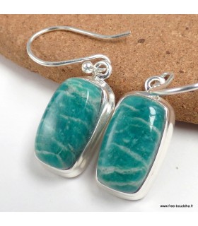 Boucles d’oreilles Amazonite authentique rectangulaires argent 925